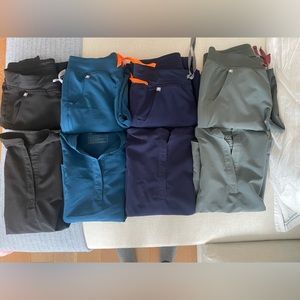 4 PAIRS FIGS scrubs. tops are rafella XS. All bottoms are Zamora jogger size S